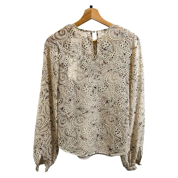 NWT Veronica Beard Azar Eyelet Floral Balloon Sleeve Round Neck Top W/ Cami